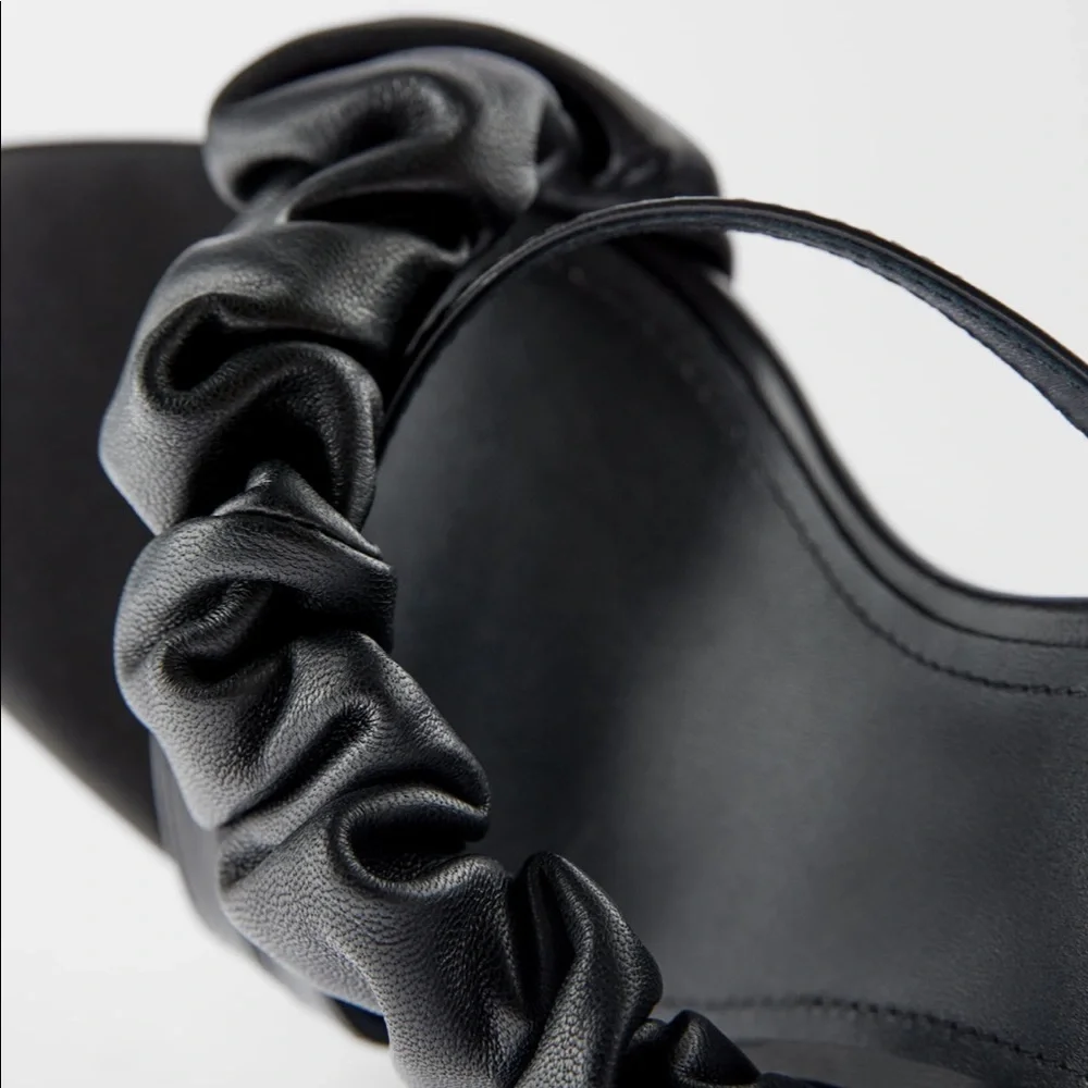 ZARA BNWT Leather Ruched Ruffle High Heel Sandals - Picture 5 of 5
